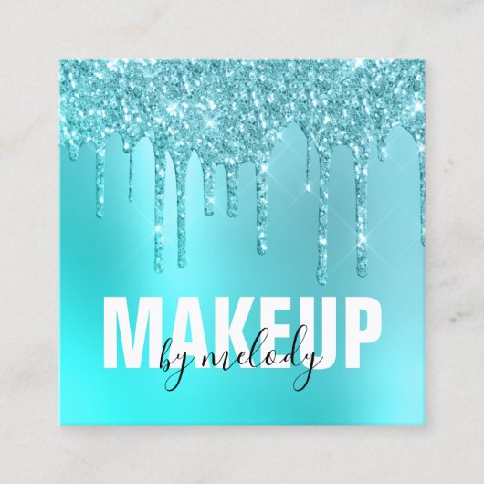 アクアブルーミンスタイリッシュトグリッタードリップス化粧アーティスト スクエア名刺 (正面)
