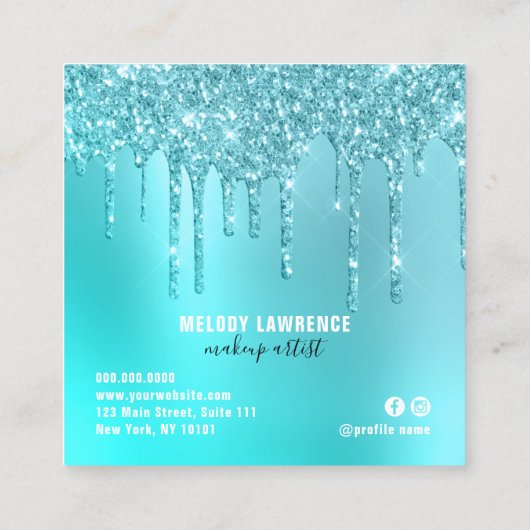 アクアブルーミンスタイリッシュトグリッタードリップス化粧アーティスト スクエア名刺 (裏面)