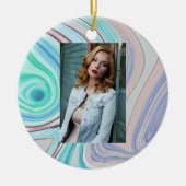 アクアブルーミントグリーン薄紫パープルパステルレインボー セラミックオーナメント (正面)