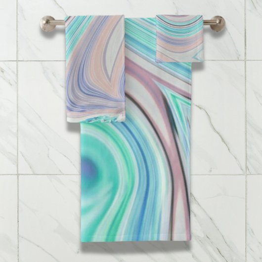 アクアブルーミントグリーン薄紫パープルパステルレインボー バスタオルセット