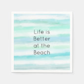 アクアブルーミントホワイトウォーターストライプカラーII スタンダードカクテルナプキン (正面)