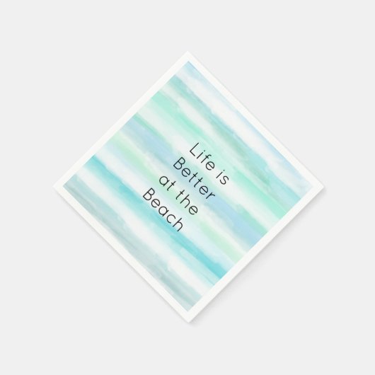 アクアブルーミントホワイトウォーターストライプカラーII スタンダードカクテルナプキン (角)
