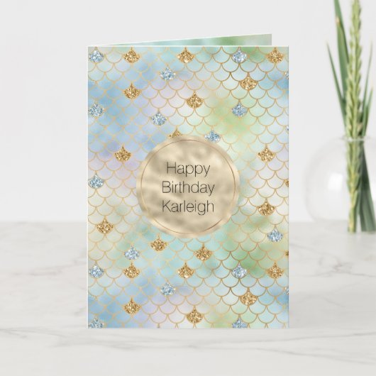 アクアブルーミント金ゴールドグリッターマーメイド カード (正面)