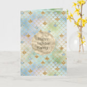 アクアブルーミント金ゴールドグリッターマーメイド カード (黄色い花)