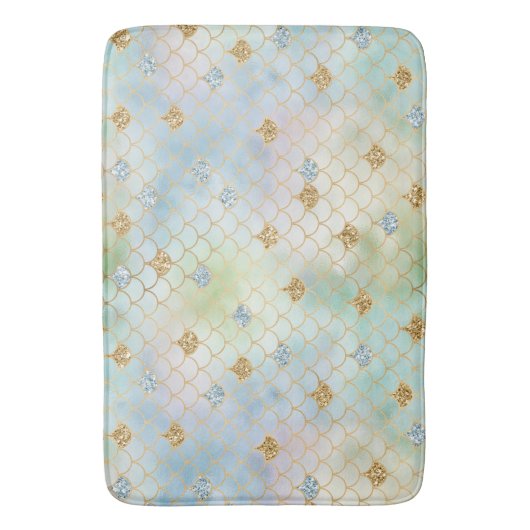 アクアブルーミント金ゴールドグリッターマーメイド バスマット (正面縦)