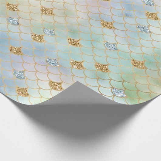 アクアブルーミント金ゴールドグリッターマーメイド ラッピングペーパー (角)