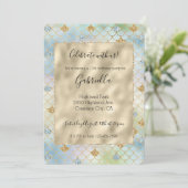 アクアブルーミント金ゴールドグリッターマーメイド 招待状 (スタンド正面)