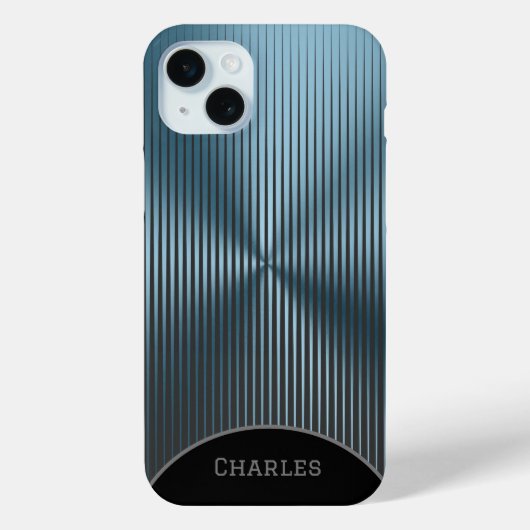 アクアブルーメタリックとブラックの名入れデザイン Case-Mate iPhoneケース (裏面)