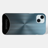 アクアブルーメタリックとブラックの名入れデザイン Case-Mate iPhoneケース (裏面 (横))