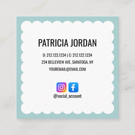 アクアブルーモダンウェーブシンプルソーシャルメディアアイコン スクエア名刺 (裏面)
