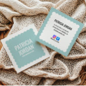 アクアブルーモダンウェーブシンプルソーシャルメディアアイコン スクエア名刺