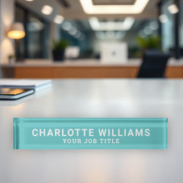 アクアブルーモダンオフィス従業員 デスクネームプレート