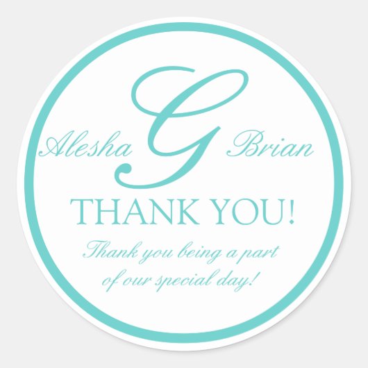 アクアブルーモノグラムG結婚式の引き出物シール ラウンドシール (正面)