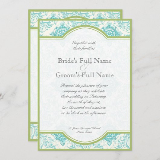 アクアブルーライムアイリスクローバーウェディングエグッズ 招待状 (正面/裏面)