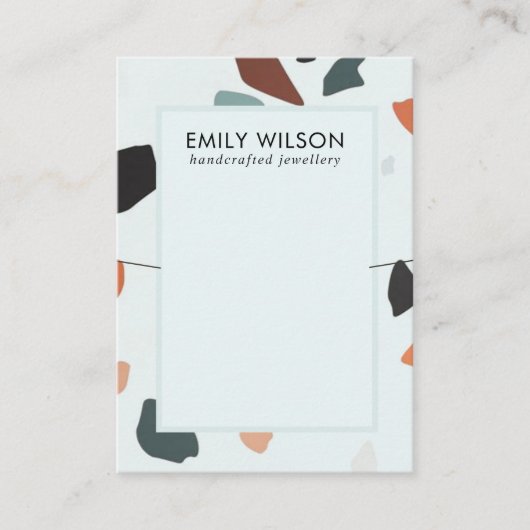 アクアブルーラストグリーンテラゾバンドネックレスディスプレイ 名刺 (正面)