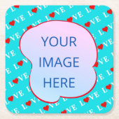 アクアブルーラブシモダンック スクエアペーパーコースター (正面)