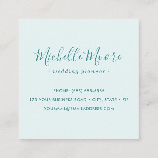 アクアブルーリネンターコイズフェミニンミニマリスト スクエア名刺 (裏面)