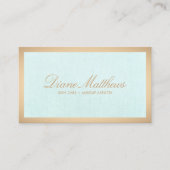 アクアブルーリネン、バラ縁ど金ゴールドスキン気にスパ 名刺 (正面)