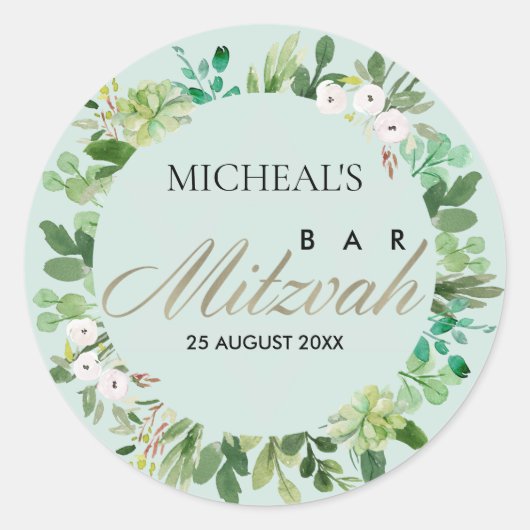 アクアブルーリーフリーススターバーバルミツワー ラウンドシール (正面)