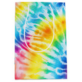 アクアブルーレッドイエローオレンジ絞り染め誕生日 ミディアムペーパーバッグ (正面)