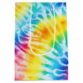 アクアブルーレッドイエローオレンジ絞り染め誕生日 ミディアムペーパーバッグ (裏面)