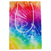 アクアブルーレッドイエローオレンジ絞り染め誕生日 ミディアムペーパーバッグ (正面)