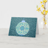 アクアブルーレトロスタイルクリスマスカード カード (黄色い花)