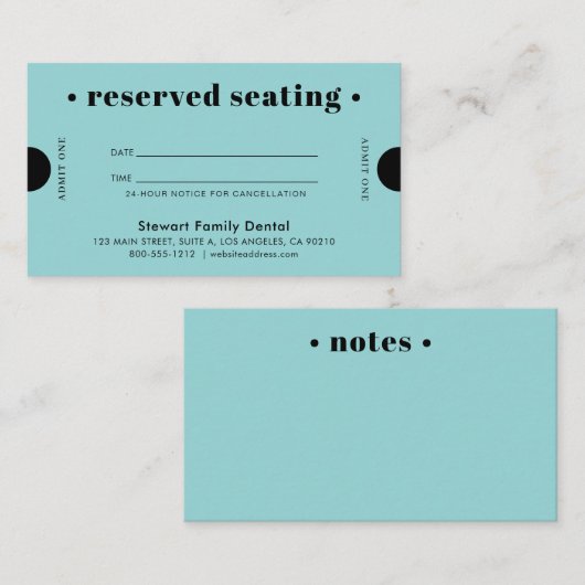 アクアブルーレトロリザーブドシーティングデンタル 予約カード (正面/裏面)
