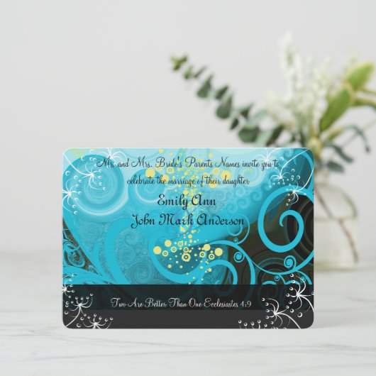 アクアブルーレモンイエローカラユリ花 –  招待状 (スタンド正面)