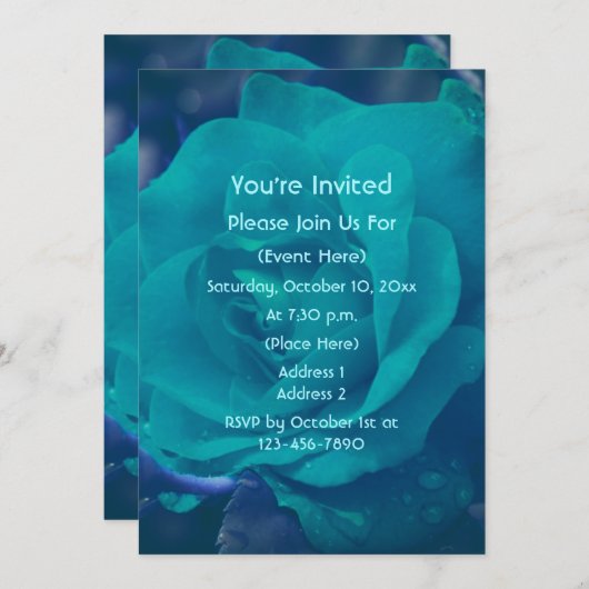 アクアブルーローズの花 招待状 (正面/裏面)