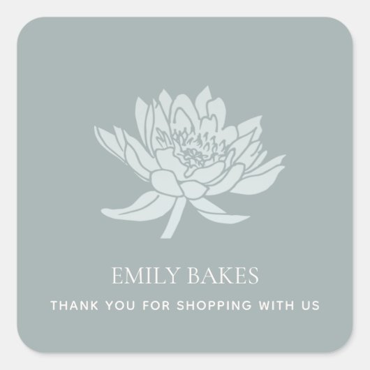 アクアブルーロータスフローラビジネスショッピングありがとう スクエアシール (正面)