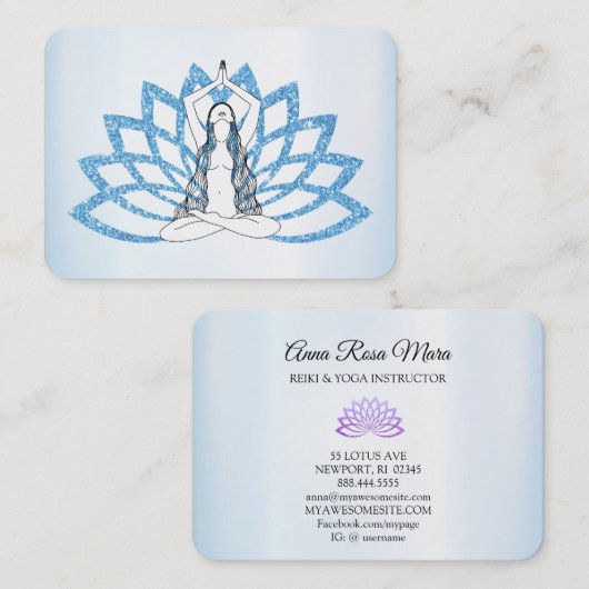*~*アクアブルーロータスヨガ女性ヒーリングエネルギー 名刺 (正面/裏面)