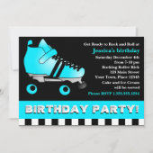 アクアブルーローラースケート誕生日パーティー 招待状 (正面)