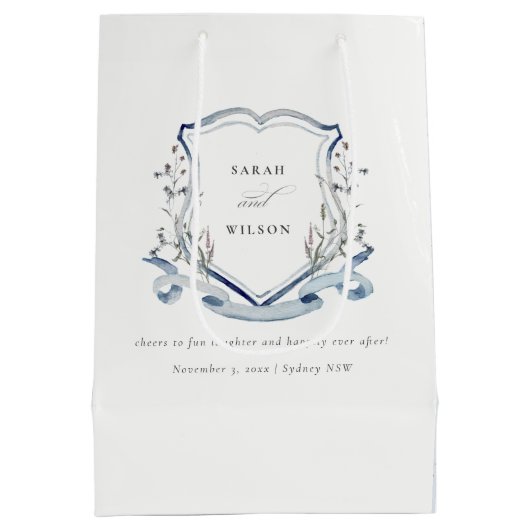 アクアブルーワイルドフラワーウォータークレスト結婚ズ ミディアムペーパーバッグ (裏面)