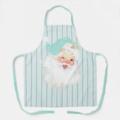 アクアブルーヴィンテージウィンキングサンタクリスマスエプロン エプロン (正面)