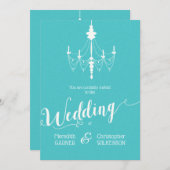 アクアブルーヴィンテージシャンデリア結婚式招待状 招待状 (正面/裏面)