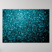 アクアブルー光沢フェイクグリッターきらめき ポスター (正面)