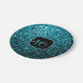 アクアブルー光沢フェイクグリッターキラキラ甘い16 ペーパープレート (アングル)