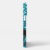 アクアブルー光沢フェイクグリッタースパークルスモノグラム iPhoneケース (右側面)