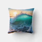 アクアブルー凍ってい海ウェーブズシースケープ クッション (裏面)