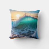アクアブルー凍ってい海ウェーブズシースケープ クッション (正面)