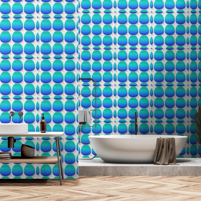 アクアブルー勾配ガラス液滴 壁紙 (浴室)