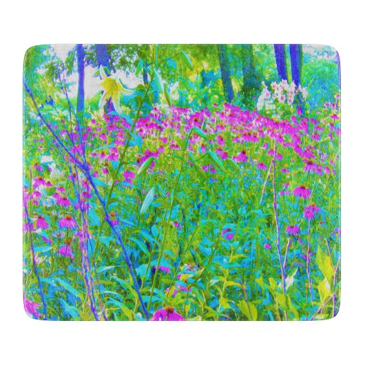 アクアブルー印象派の庭園風景 カッティングボード (正面)