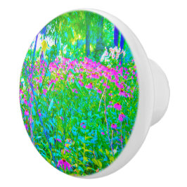 アクアブルー印象派の庭園風景 セラミックノブ