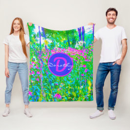 アクアブルー印象派の庭園風景 フリースブランケット