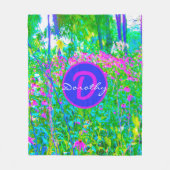 アクアブルー印象派の庭園風景 フリースブランケット (正面)