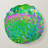 アクアブルー印象派の庭園風景 ラウンドクッション (裏面)