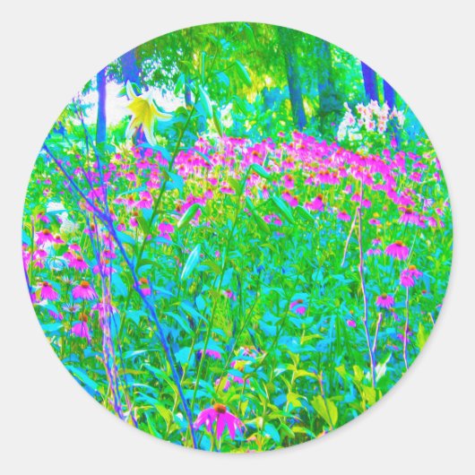 アクアブルー印象派の庭園風景 ラウンドシール (正面)