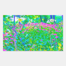 アクアブルー印象派の庭園風景 長方形シール