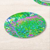 アクアブルー印象派庭園風景 ラウンドペーパーコースター (アングル)